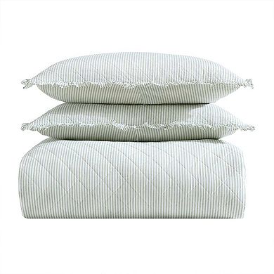 Laura Ashley Oxford Stripe Green Quilt Set