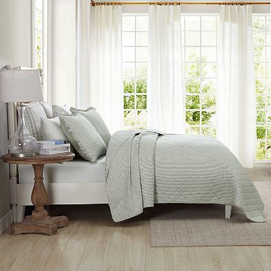 Laura Ashley Oxford Stripe Green Quilt Set