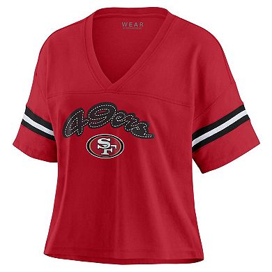 Women's WEAR by Erin Andrews Scarlet San Francisco 49ers Plus Size Color Block Boxy V-Neck T-Shirt