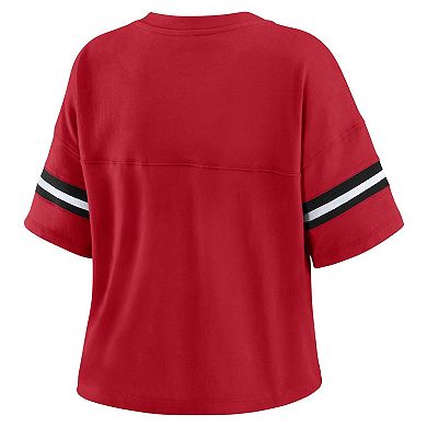 Women's WEAR by Erin Andrews Scarlet San Francisco 49ers Plus Size Color Block Boxy V-Neck T-Shirt