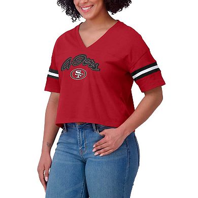 Women's WEAR by Erin Andrews Scarlet San Francisco 49ers Plus Size Color Block Boxy V-Neck T-Shirt