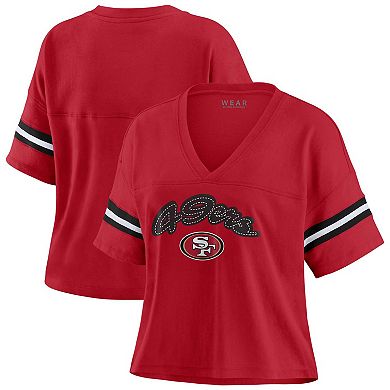 Women's WEAR by Erin Andrews Scarlet San Francisco 49ers Plus Size Color Block Boxy V-Neck T-Shirt