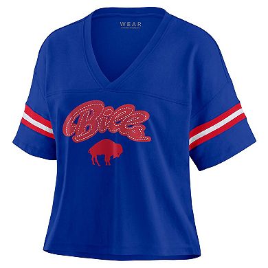 Women's WEAR by Erin Andrews Royal Buffalo Bills Plus Size Color Block Boxy V-Neck T-Shirt