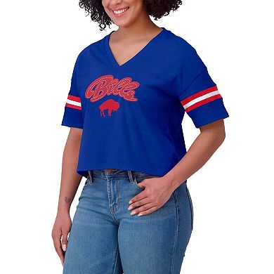 Women's WEAR by Erin Andrews Royal Buffalo Bills Plus Size Color Block Boxy V-Neck T-Shirt