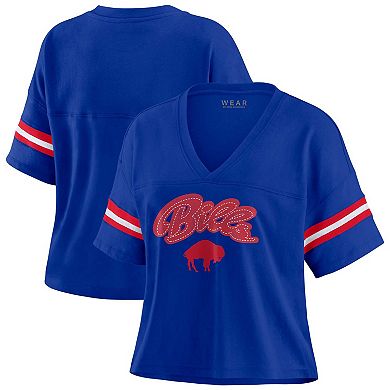 Women's WEAR by Erin Andrews Royal Buffalo Bills Plus Size Color Block Boxy V-Neck T-Shirt