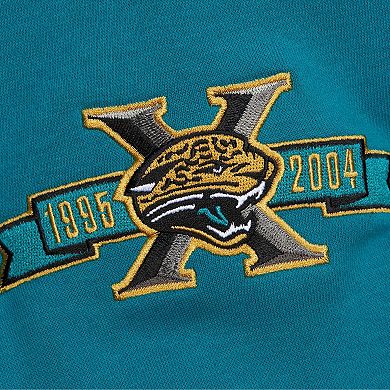 Men's Mitchell & Ness Heather Gray Jacksonville Jaguars All Over 4.0 Vintage Logo Pullover Sweatshirt