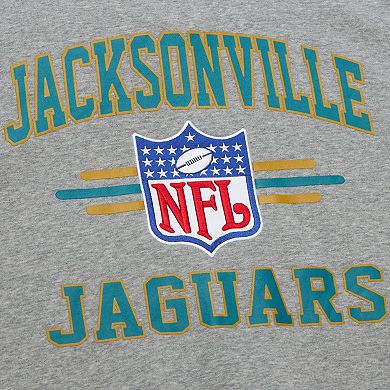 Men's Mitchell & Ness Heather Gray Jacksonville Jaguars All Over 4.0 Vintage Logo Pullover Sweatshirt