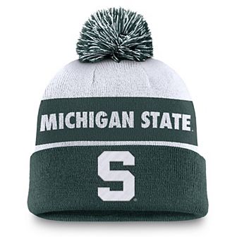 Men's Nike White/Green Michigan State Spartans Primetime Peak Cuffed Knit Hat with Pom