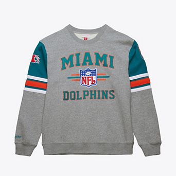 Men's Mitchell & Ness Heather Gray Miami Dolphins All Over 4.0 Vintage Logo Pullover Sweatshirt