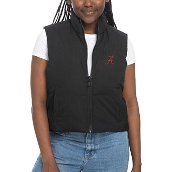 Women's ZooZatz Black Alabama Crimson Tide Cropped Puffer Full-Zip Vest