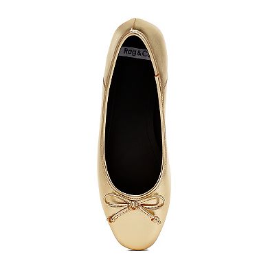 Rag & Co Enchanted Women's Bow Detail Metallic Ballet Flats