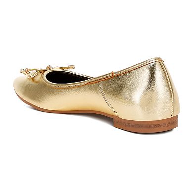 Rag & Co Enchanted Women's Bow Detail Metallic Ballet Flats