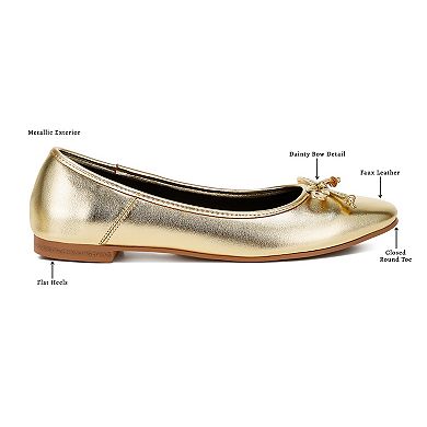 Rag & Co Enchanted Women's Bow Detail Metallic Ballet Flats