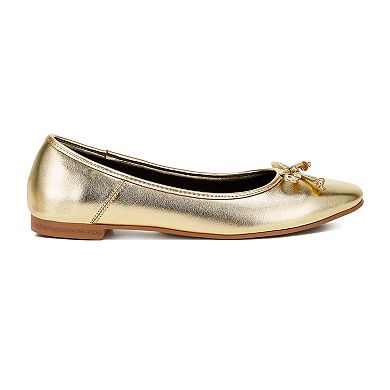 Rag & Co Enchanted Women's Bow Detail Metallic Ballet Flats