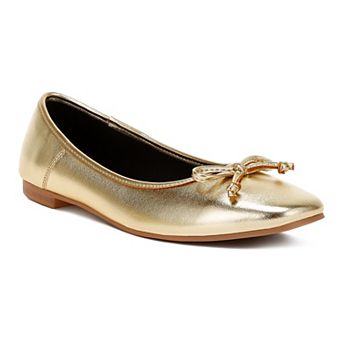 Rag & Co Enchanted Women's Bow Detail Metallic Ballet Flats