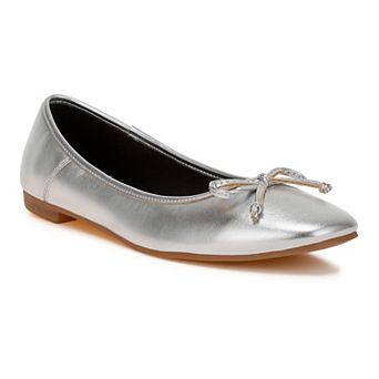 Rag & Co Enchanted Women's Bow Detail Metallic Ballet Flats