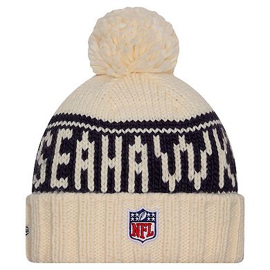 Women's New Era Cream Seattle Seahawks 2024 Sideline Cuffed Knit Hat with Pom