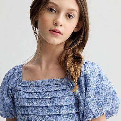 Girls Speechless Floral Puff Sleeve Top and Skirt Set