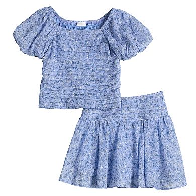Girls Speechless Floral Puff Sleeve Top and Skirt Set