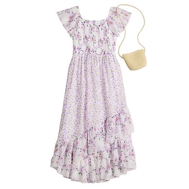 Girls Speechless Floral Chiffon Dress with Purse