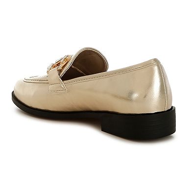 Rag & Co Dendron Women's Metallic Chain Detail Loafers