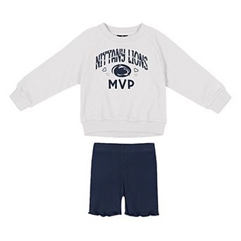 Girls Toddler Colosseum White/Navy Penn State Nittany Lions Beta Fleece Sweatshirt and Shorts Set