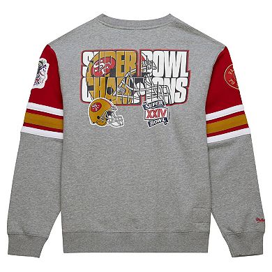 Men's Mitchell & Ness Heather Gray San Francisco 49ers All Over 4.0 Vintage Logo Pullover Sweatshirt