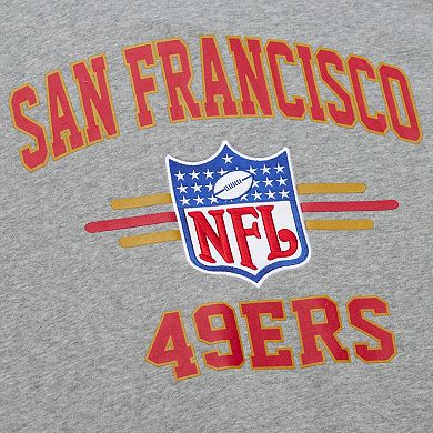 Men's Mitchell & Ness Heather Gray San Francisco 49ers All Over 4.0 Vintage Logo Pullover Sweatshirt
