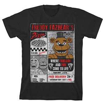 Boys 8-20 Five Nights At Freddy's Fazbear Pizza Ad Short Sleeve Graphic Tee