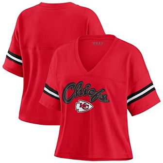 Women's WEAR by Erin Andrews Red Kansas City Chiefs Plus Size Color Block Boxy V-Neck T-Shirt