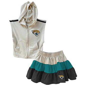 Girls Toddler Wes & Willy Teal/Black Jacksonville Jaguars Sleeveless Full-Zip Hoodie & Three Tier Skirt Set