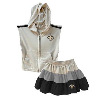 Girls Toddler Wes & Willy Gray/Black New Orleans Saints Sleeveless Full-Zip Hoodie & Three Tier Skirt Set
