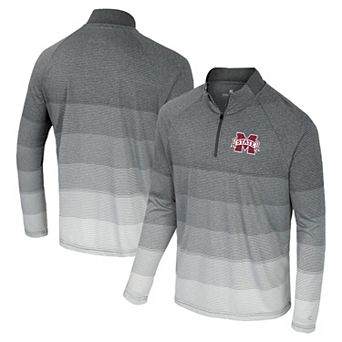 Men's Colosseum Gray Mississippi State Bulldogs AI Striped Mesh Quarter-Zip Raglan Windshirt
