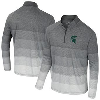 Men's Colosseum Gray Michigan State Spartans AI Striped Mesh Quarter-Zip Raglan Windshirt