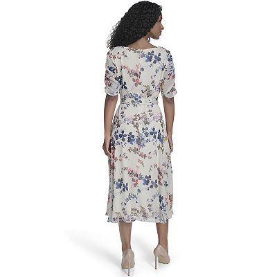 short sleeve belted midi dress Reiss Short-Sleeve Belted Midi Dress with Linen in Navy