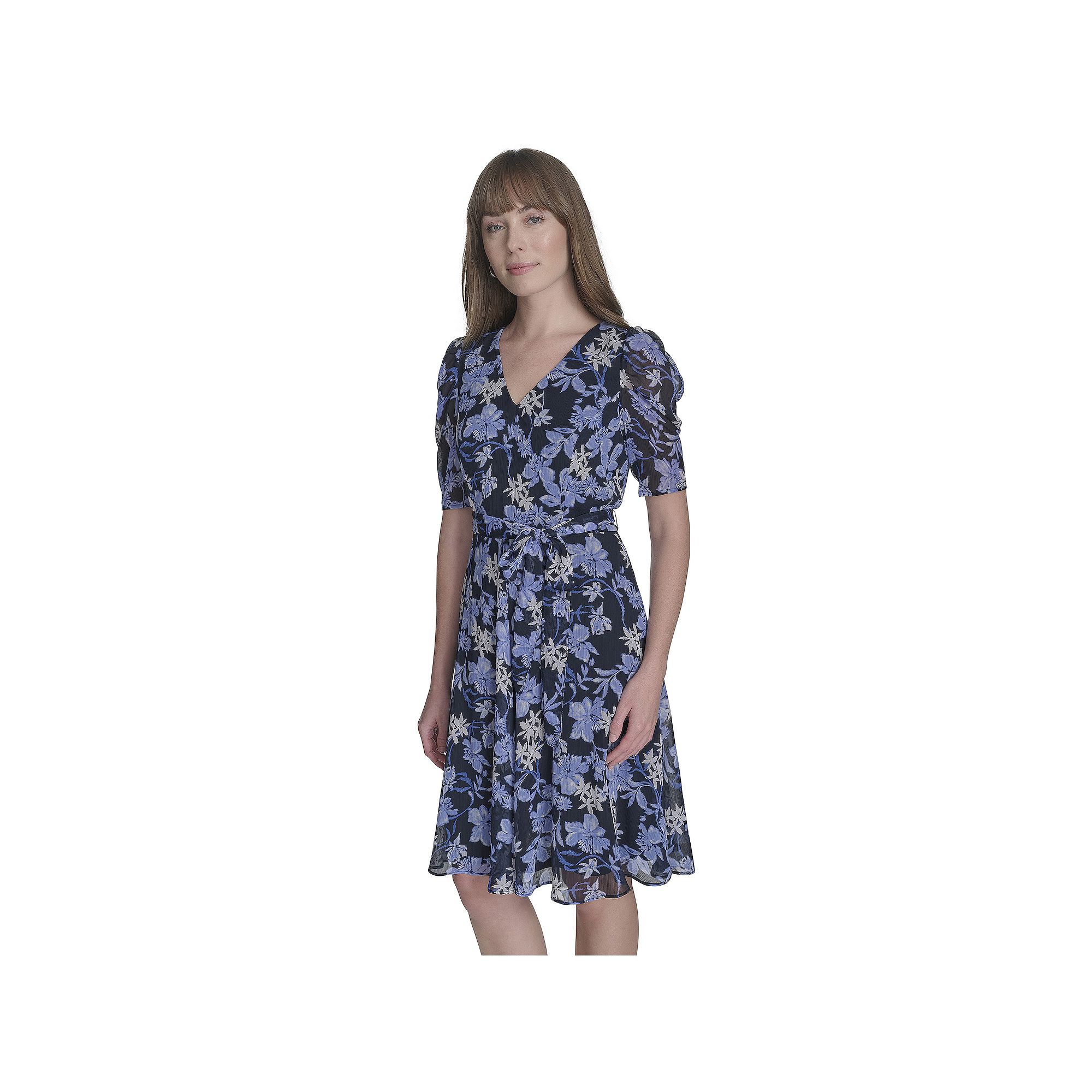 Womens Harper Rose Short Sleeve Tie Waist Mini Dress, Size: 2, Blue Print