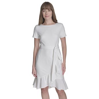 Women's Andrew Marc Scoopneck Short Sleeve Ruffled Wrap Mini Dress