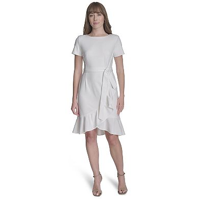 Women's Andrew Marc Scoopneck Short Sleeve Ruffled Wrap Mini Dress