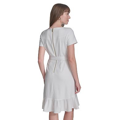 Women's Andrew Marc Scoopneck Short Sleeve Ruffled Wrap Mini Dress