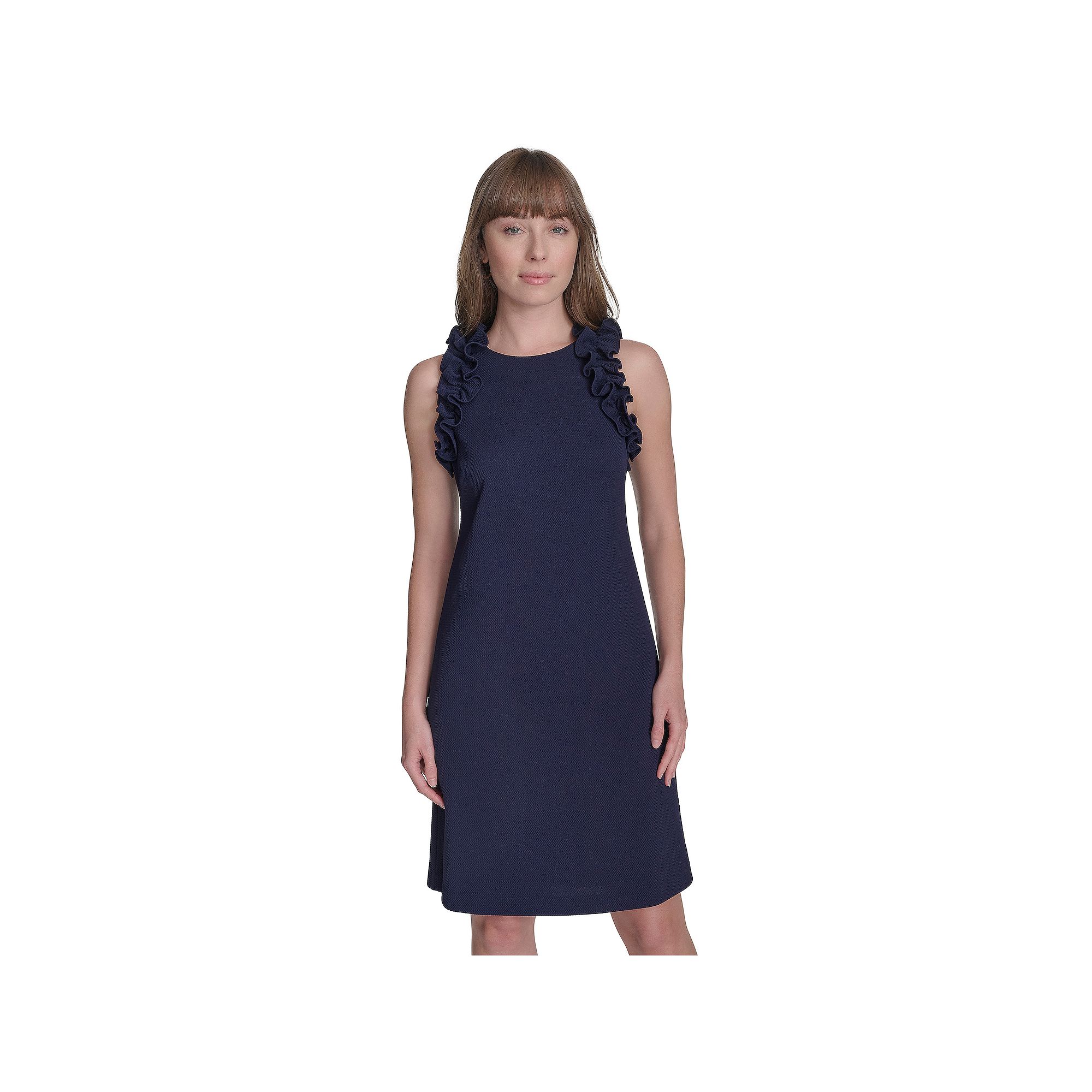 Womens Andrew Marc Scoopneck Sleeveless Ruffle Shift Mini Dress, Size: 2, 