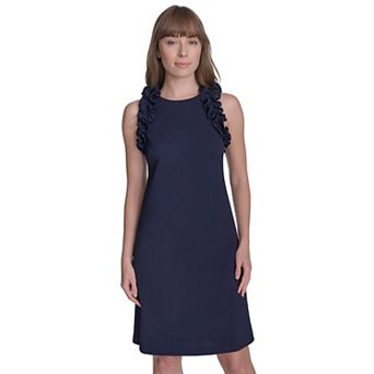 Women's Andrew Marc Scoopneck Sleeveless Ruffle Shift Mini Dress