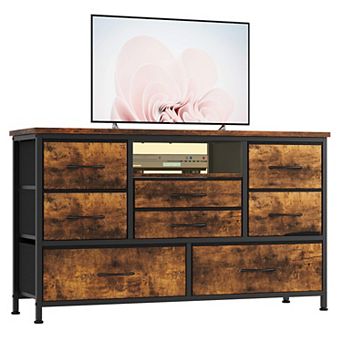Tv Stand For Bedroom, 8 Fabric Drawer Dresser For Bedrrom With Power Outlet & Led For 55'' Tv
