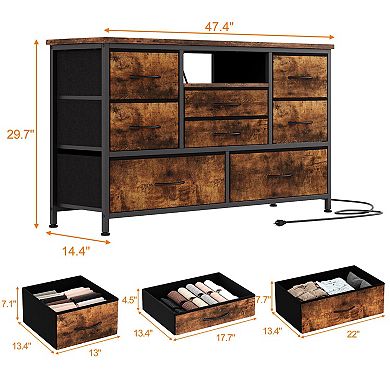 Tv Stand For Bedroom, 8 Fabric Drawer Dresser For Bedrrom With Power Outlet & Led For 55'' Tv