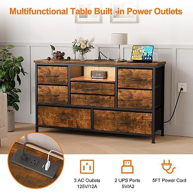 Tv Stand For Bedroom, 8 Fabric Drawer Dresser For Bedrrom With Power Outlet & Led For 55'' Tv