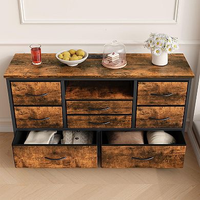 Tv Stand For Bedroom, 8 Fabric Drawer Dresser For Bedrrom With Power Outlet & Led For 55'' Tv