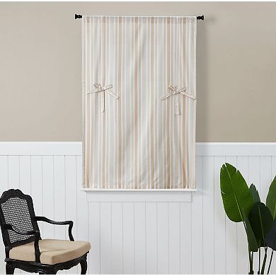 Kate Aurora Country Farmhouse Cotton Striped Tie Up Window Curtain - 63 In. Long