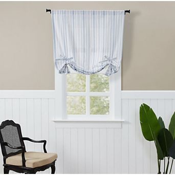 Kate Aurora Country Farmhouse Cotton Striped Tie Up Window Curtain - 63 in Long