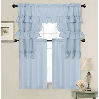 Kate Aurora Country Farmhouse Living Solid Colored Cafe Kitchen Curtain Tier and Swag Valance Set