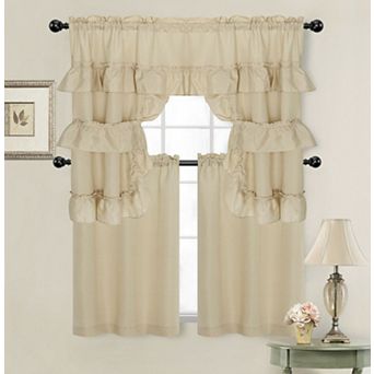 Kate Aurora Country Farmhouse Living Solid Colored Cafe Kitchen Curtain Tier and Swag Valance Set