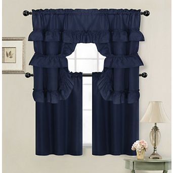 Kate Aurora Country Farmhouse Living Solid Colored Cafe Kitchen Curtain Tier and Swag Valance Set